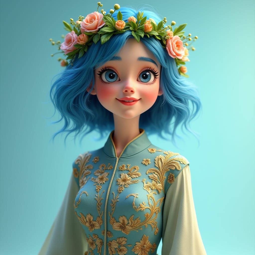 Confident Blue-Haired Lady Dictator in Whimsical, Pixar-Insp...