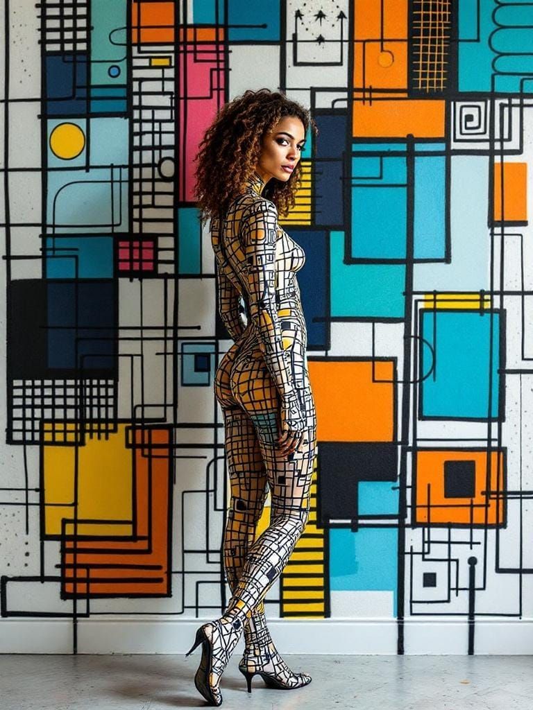 Geometric Body Art Fusion in Outsider Art Style