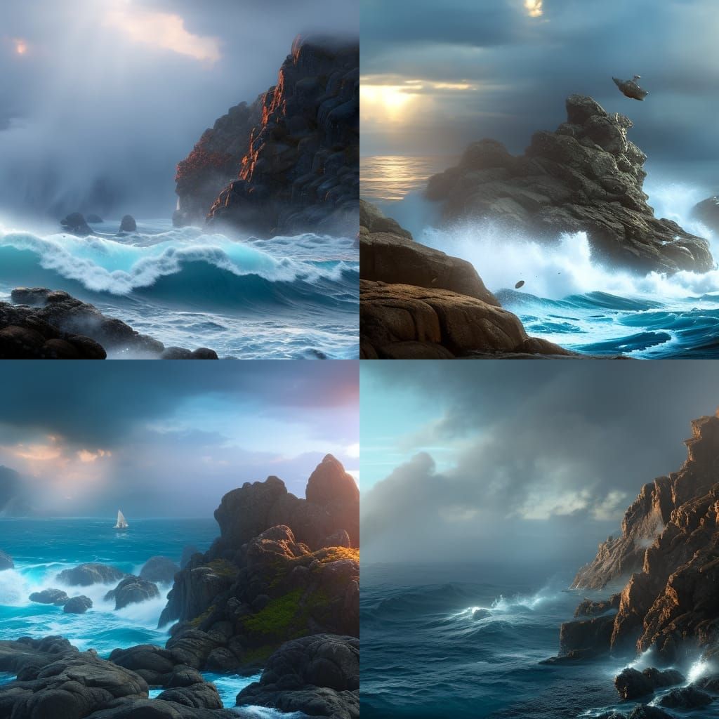 Ocean Waves Crashing: Thomas Kinkade Style