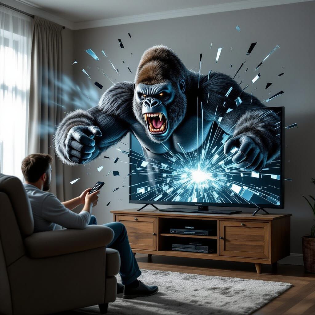 Gorilla Emerges Violently From TV Screen