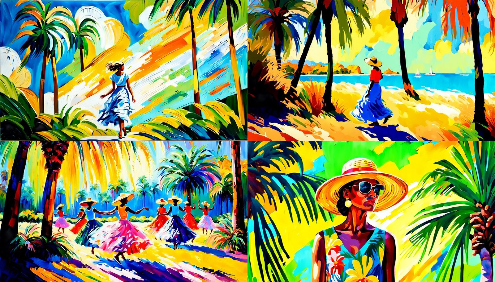 Palm Trees and Petticoats: Acrylic on Canvas