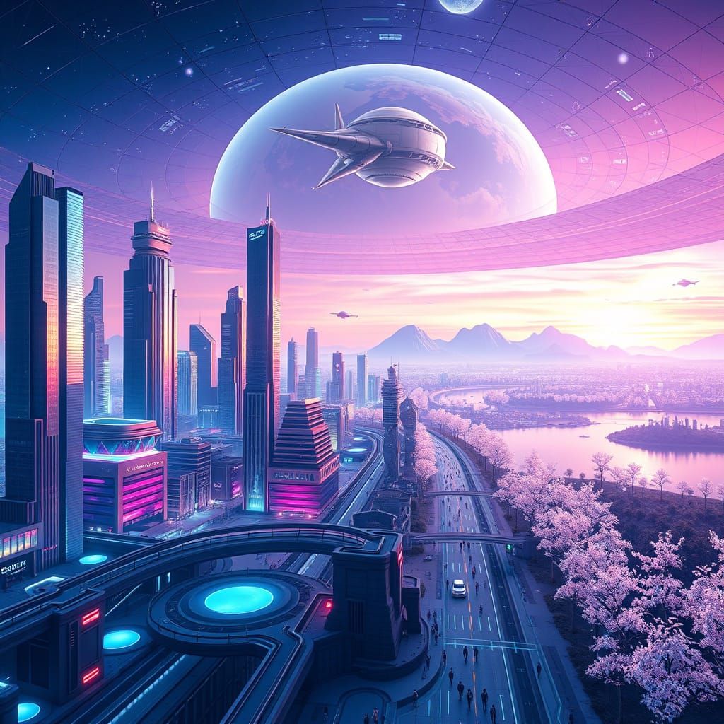 Dazzling Futuristic Metropolis Under Crystal Dome