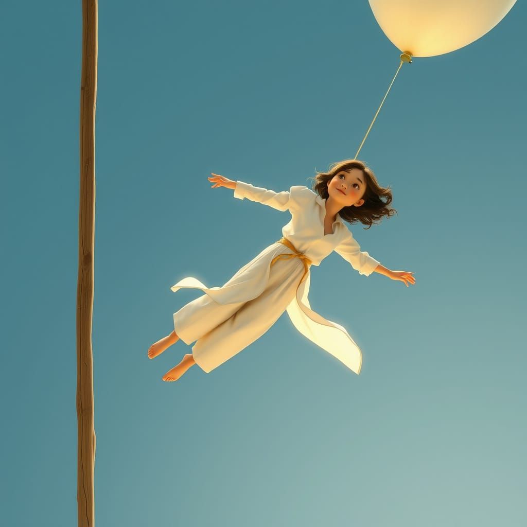Effortless Floating Figure in Whimsical Style