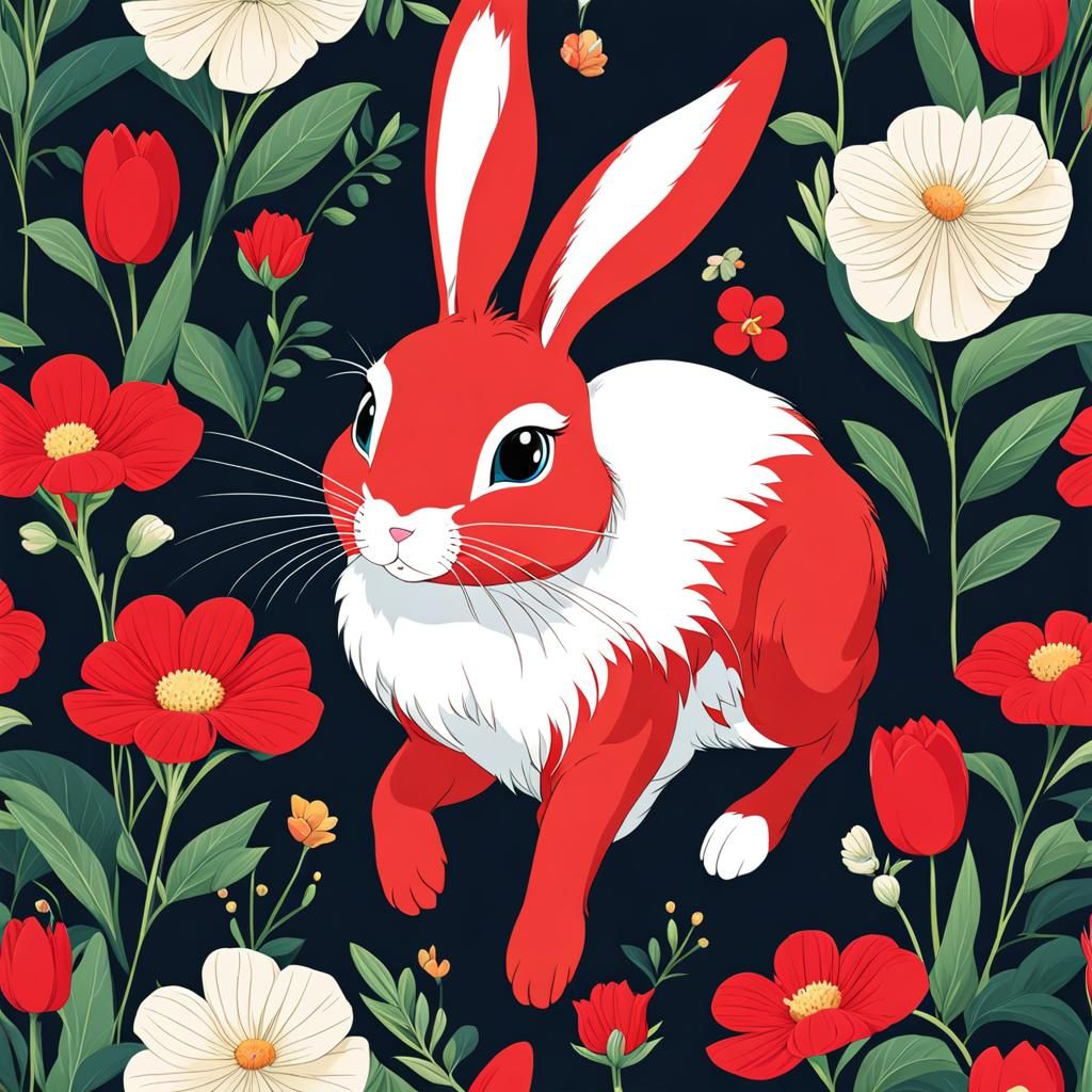 Anime Style Red Rabbit Hopping