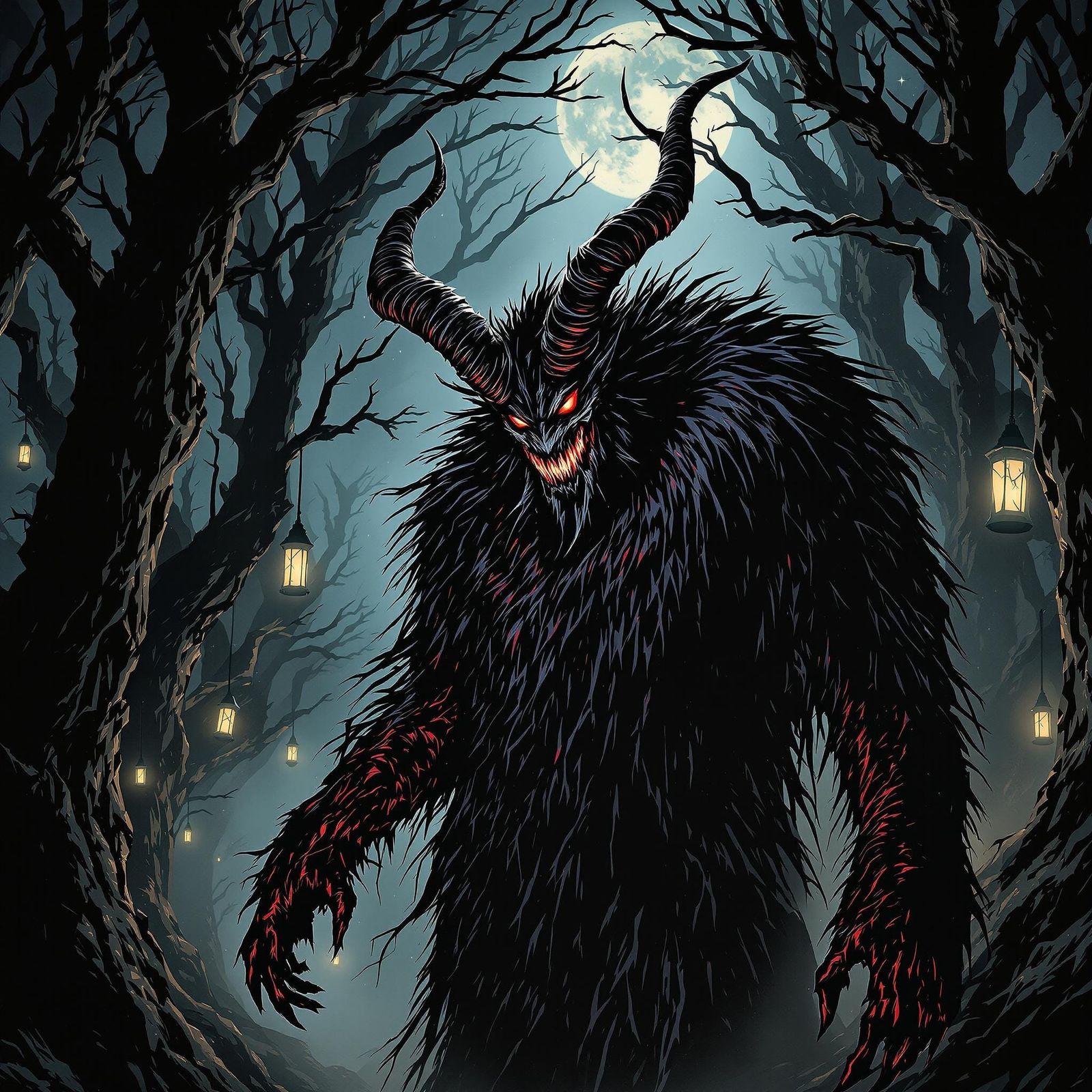Krampus Emerges from Dark Alpine Shadows
