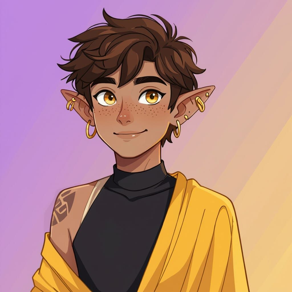 Elf-like Character with Golden Eyes in Digital Art Style
