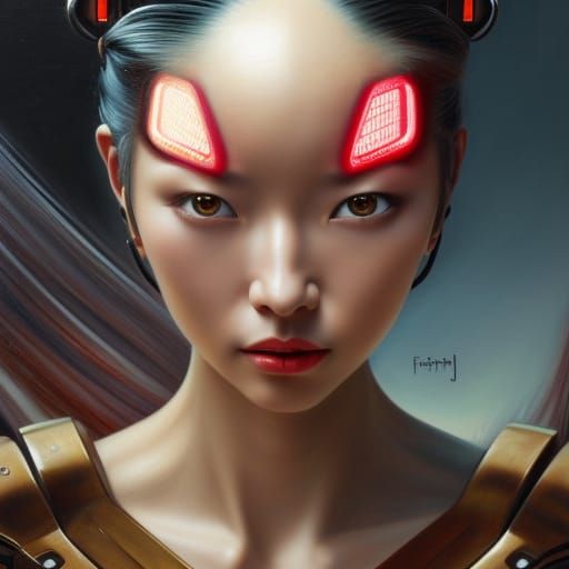Hyperrealistic Japanese Cyborg Painting in 8k