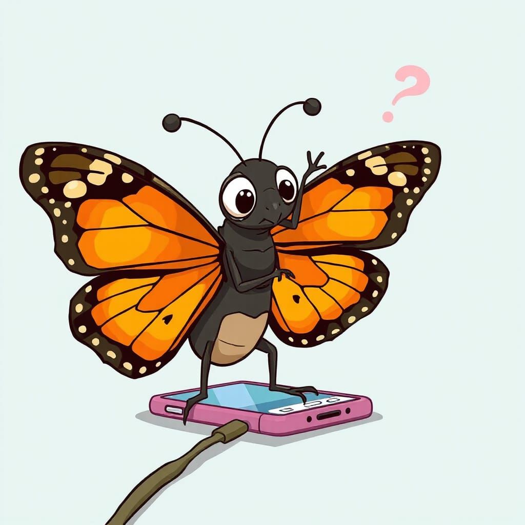 Confused Butterfly Attempts Smartphone Operation