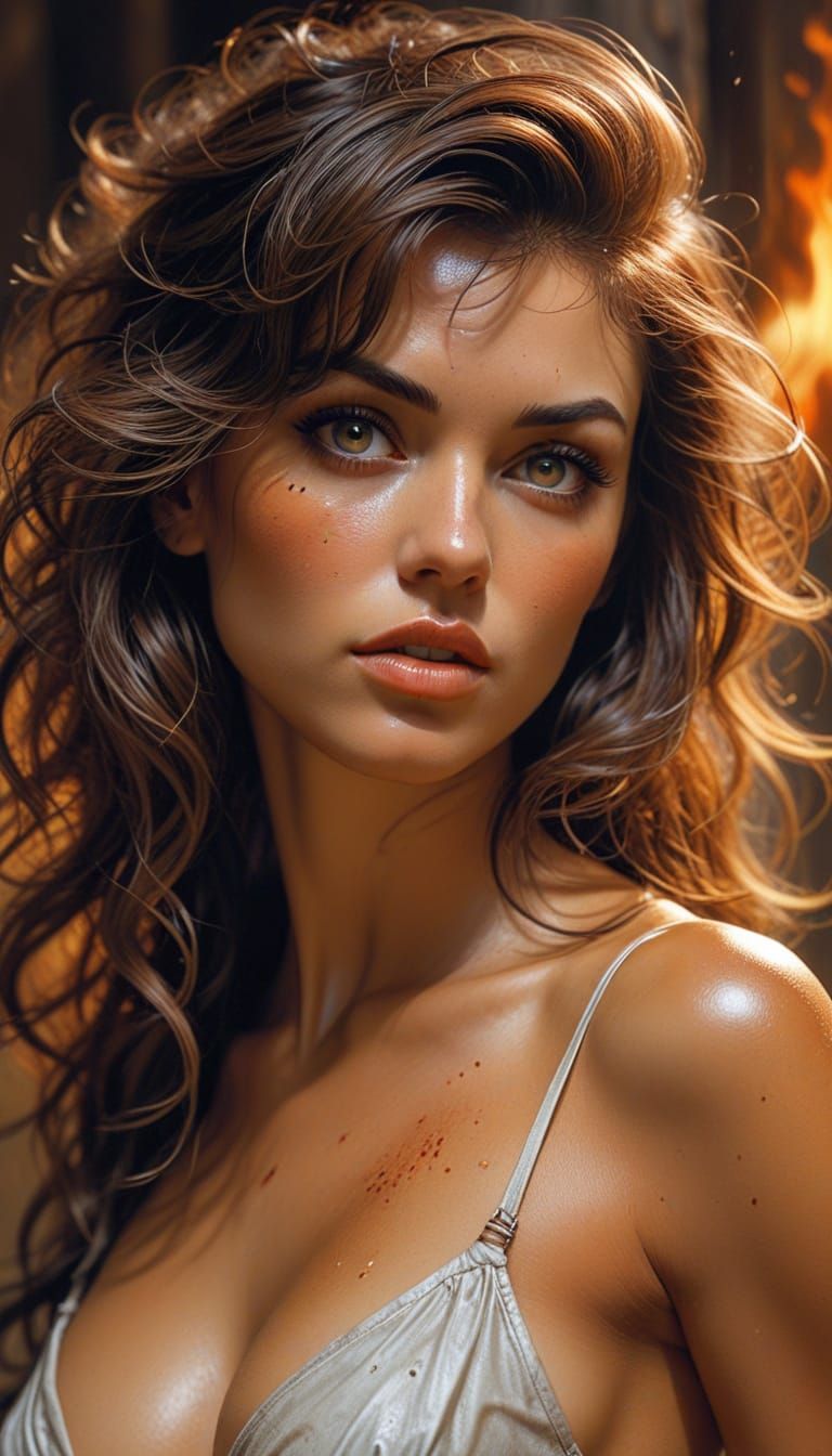 Dynamic Pin-Up Girl in Hyper-Realistic Painted Style