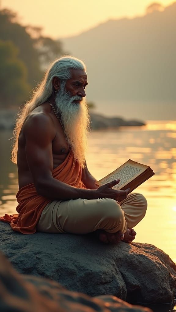 Ved Vyasa by Ganga River: High-Fantasy Matte Painting