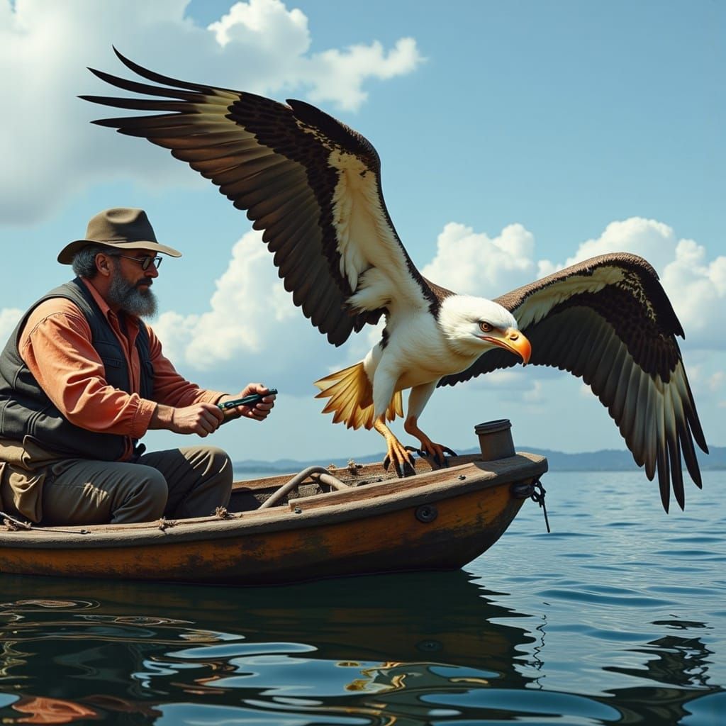 Fisherman's Rare Albatross Glimpse: Wildlife Illustration
