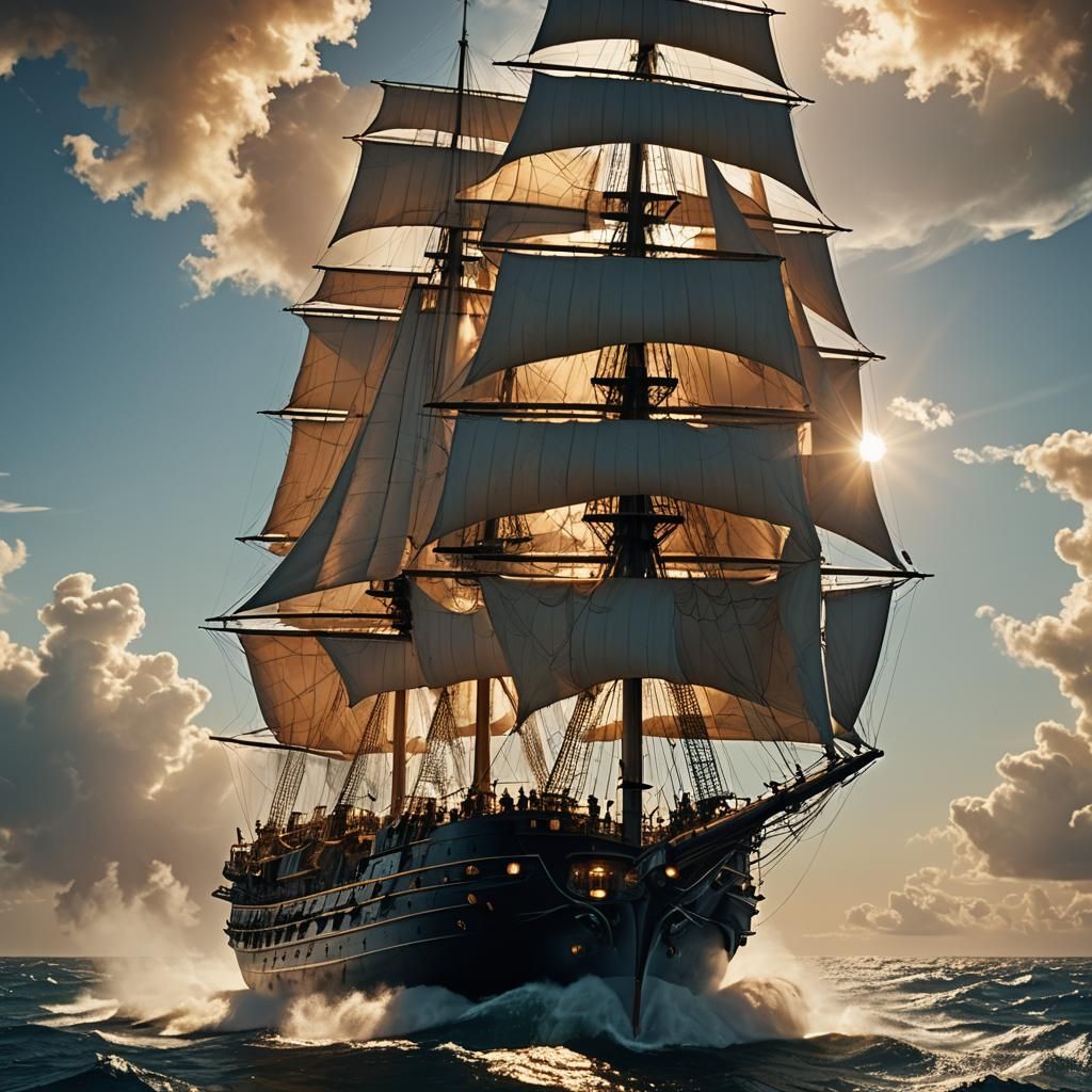 Futuristic Laser Cannon on Classic Sailing Ship