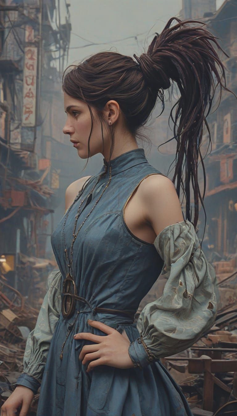 Cinematic Hyperreal Portrait of a Blue-Skinned Queen in Exqu...