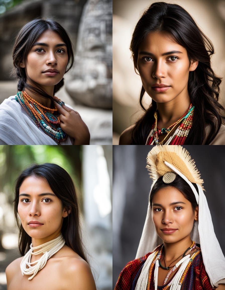 Young Mayan Woman Portrait in Ancient Style