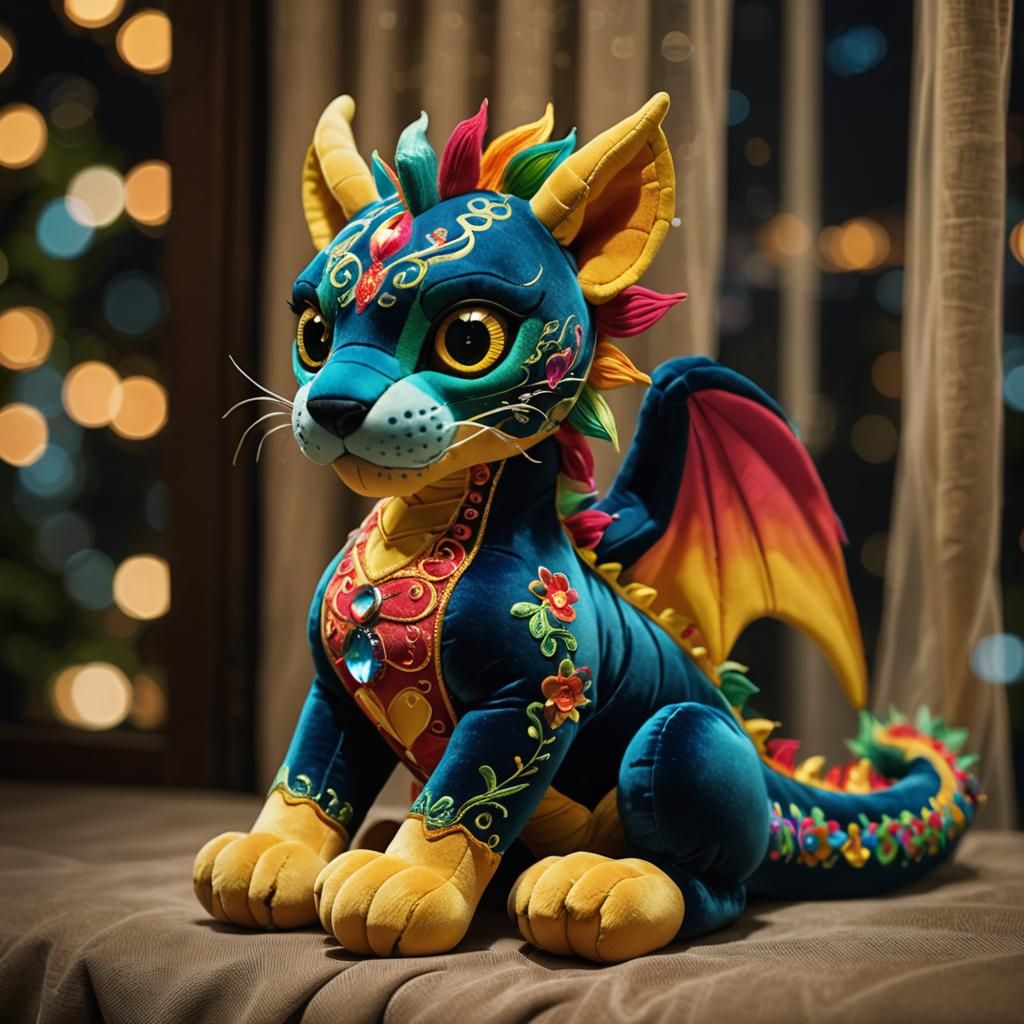 Colorful Alebrije Dragon-Jaguar Plush Toy