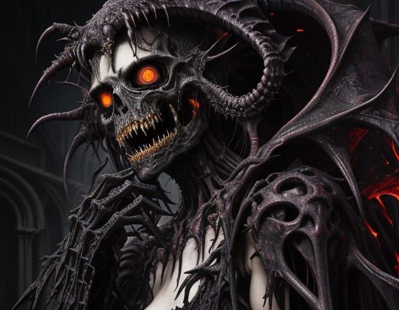 Grotesque Creature Emerges from Shadowy Gothic Architecture