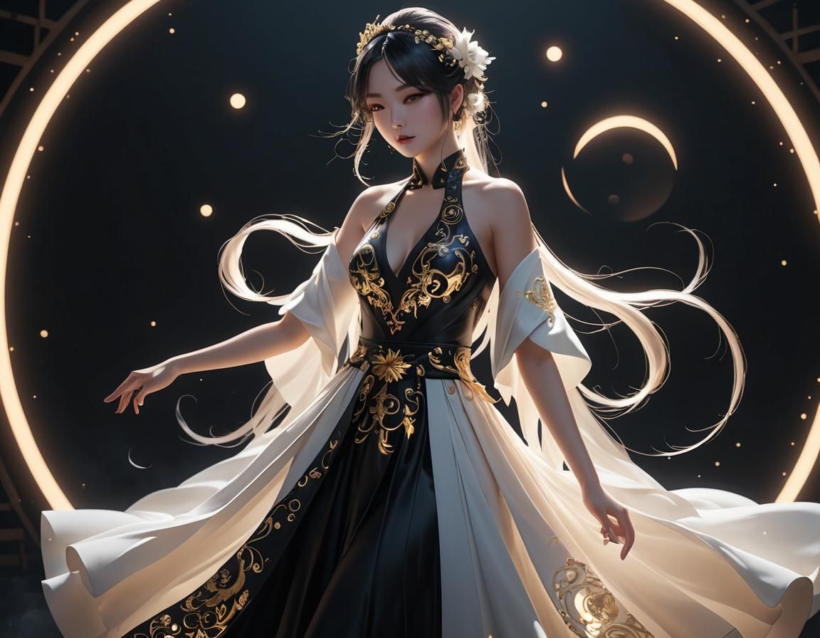 Yin Yang in Glowing Dress: 3D Anime Art