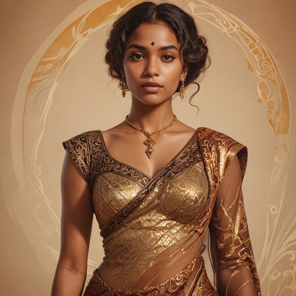 Hourglass Woman in Golden Light: Vivid Digital Art