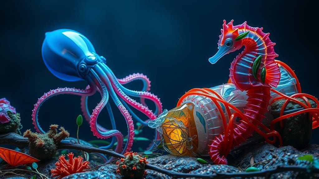 Bioluminescent Squid Struggles in Polluted Ocean