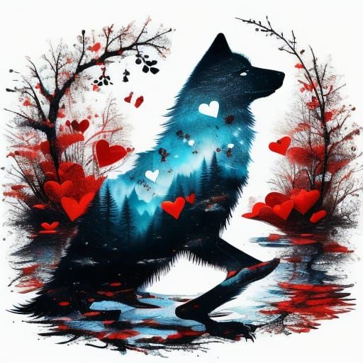 Wolf Heart Double Exposure in Nature