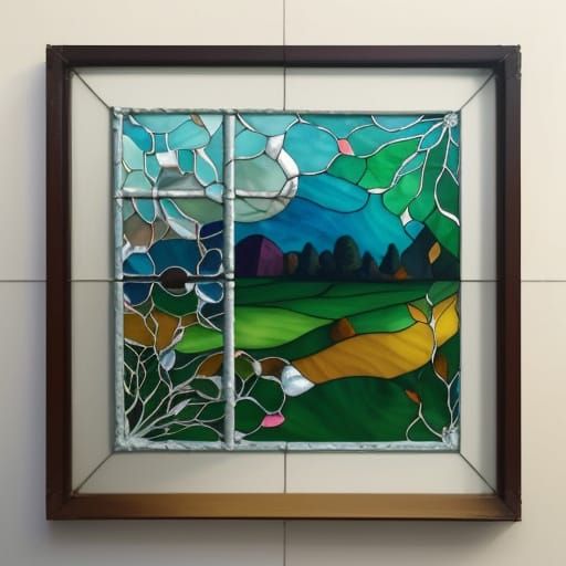 Whimsical Stained Glass Window with Golden Light