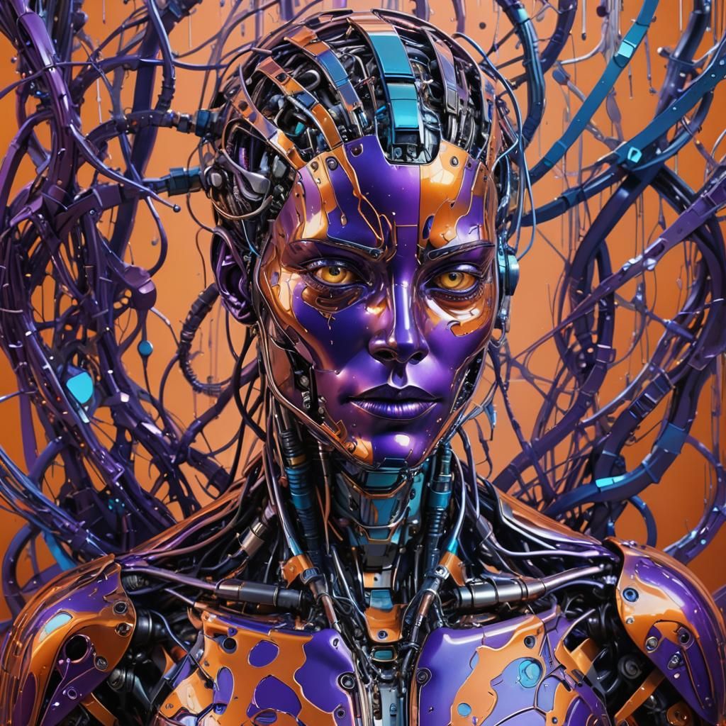 Cyberpunk Fusion: Metallic and Human Faces