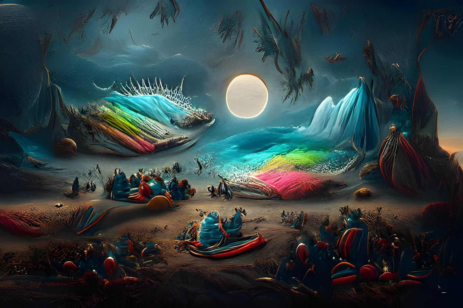 Bioluminescent Alien Beach Dream, Storybook Illustration