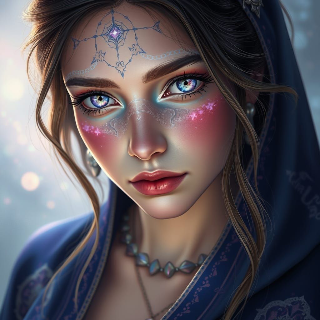 Celestial Woman with Galaxy Eyes: Digital Art Portrait