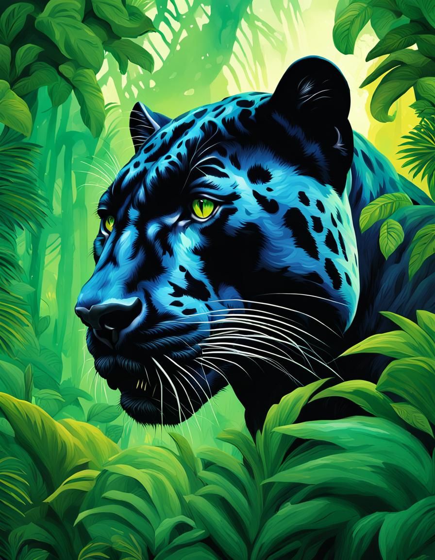 Panther in Verdant Jungle, David Klein Style