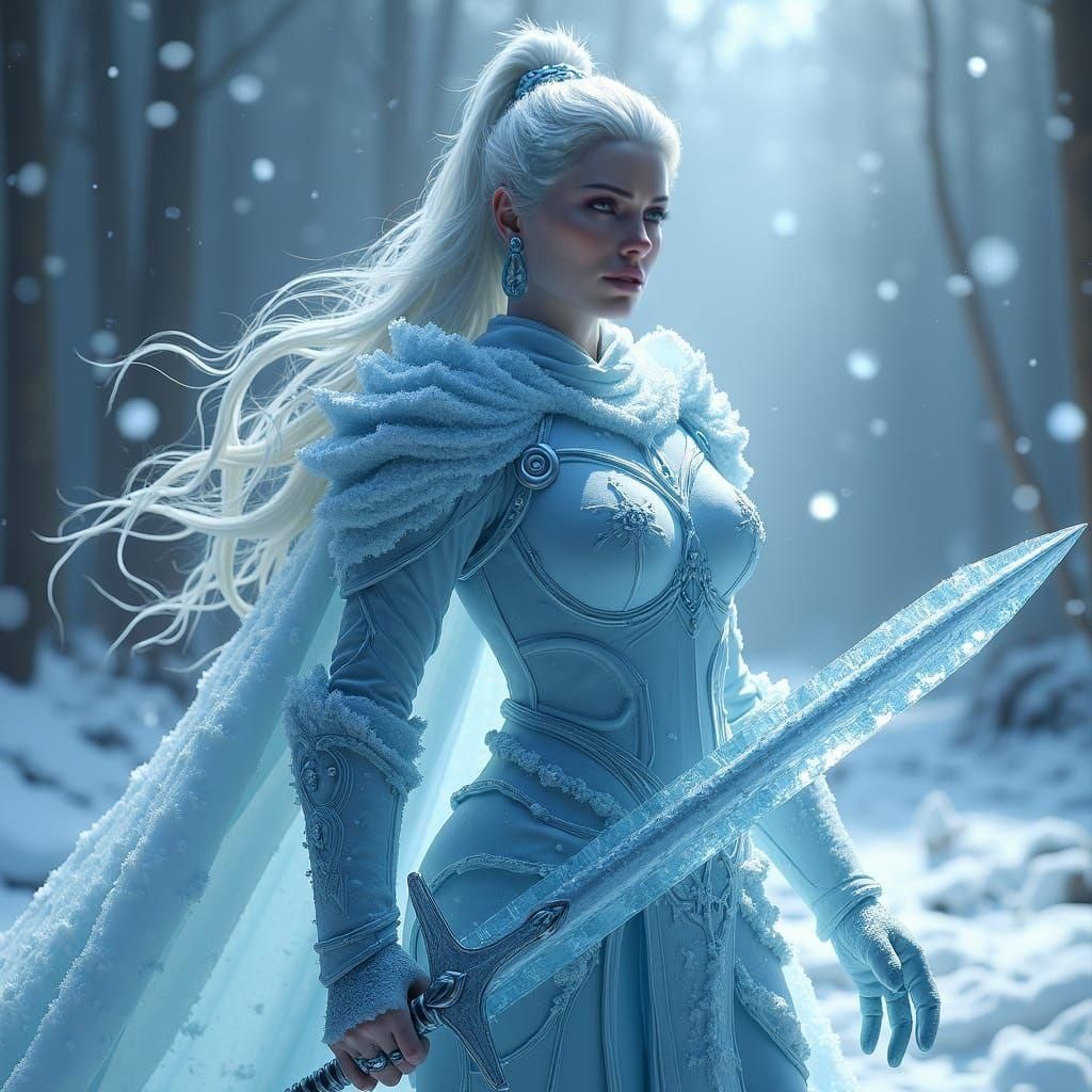 Ice Warrior Queen with Sword in Fantasy Art