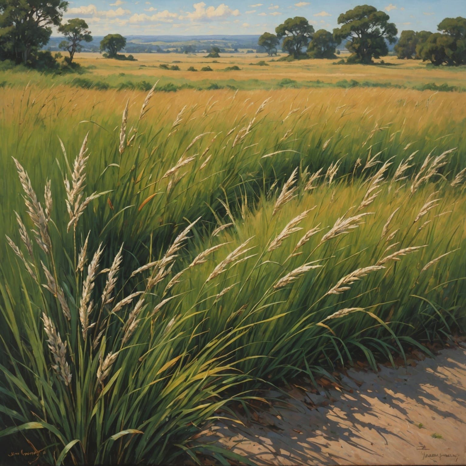 Summer Grasses: An Oil Painting of Warriors' Dreams