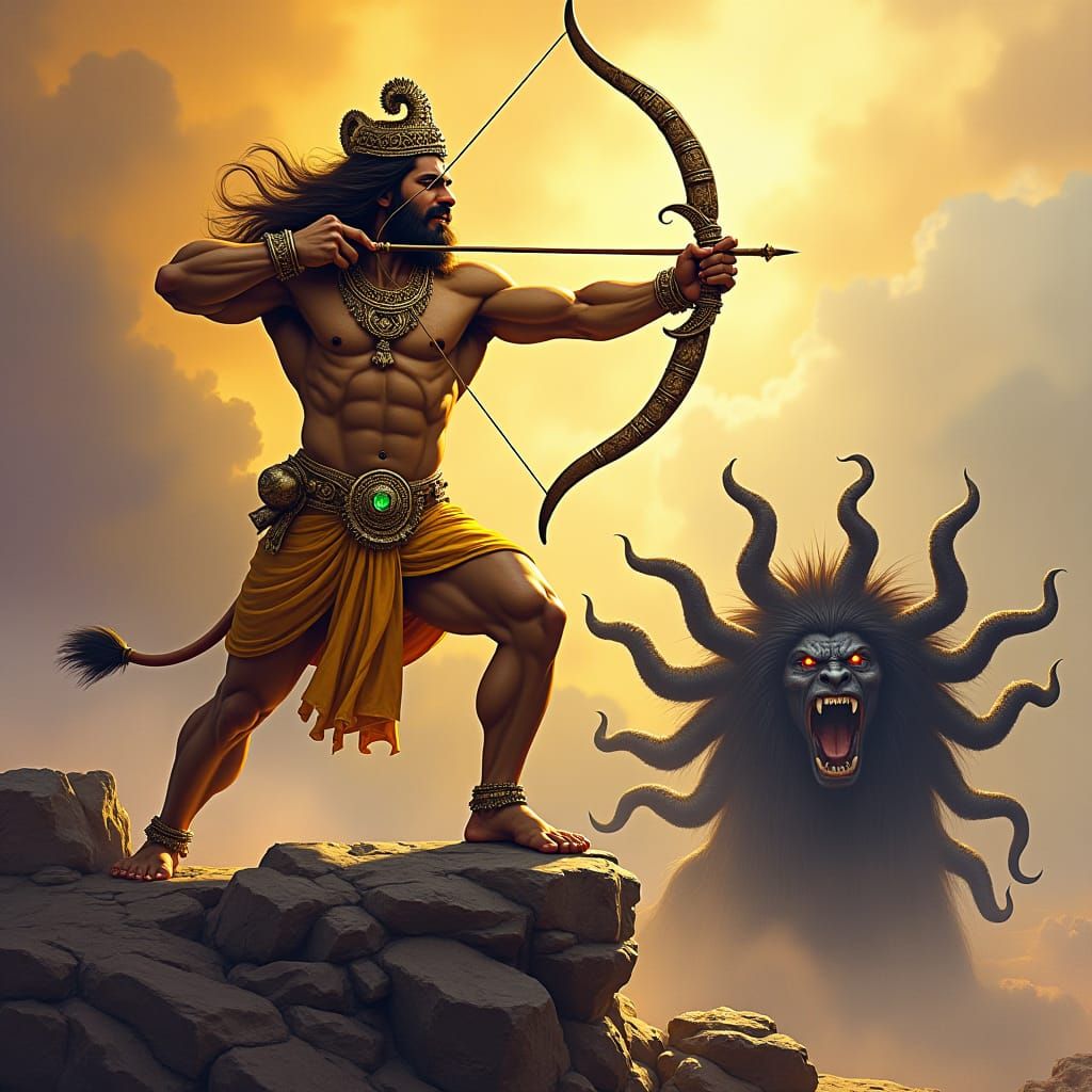 Lion as Lord Rama Battles Ravana in Epic Scene