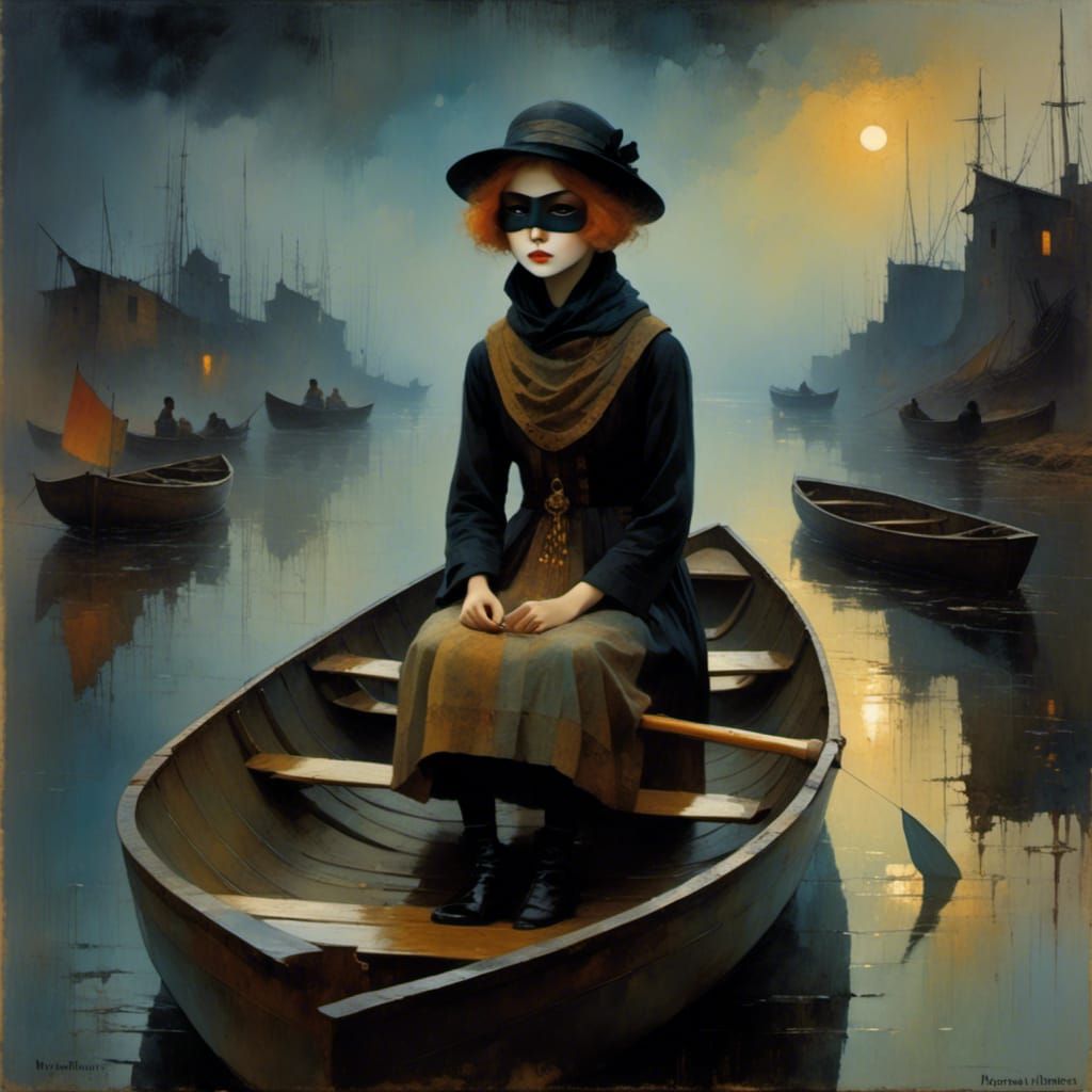 Dystopian Girl in Fog with Doll Mask