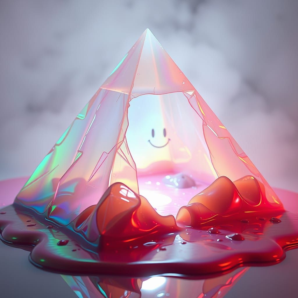CGI Pyramid Dissolving Into Multicolored Goo