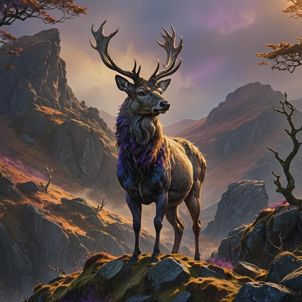 Majestic Stag in Misty Scottish Highlands