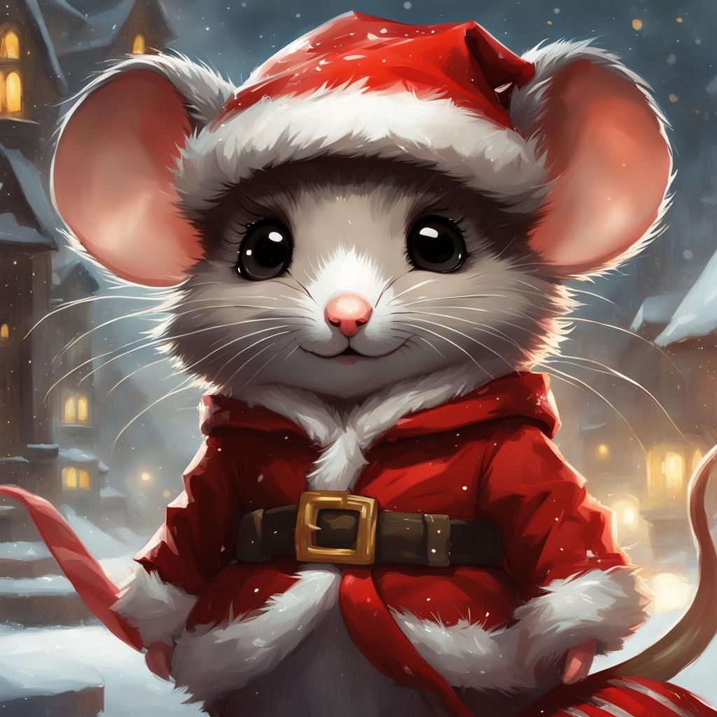 Chibi Santa Mouse with Christmas Decorations