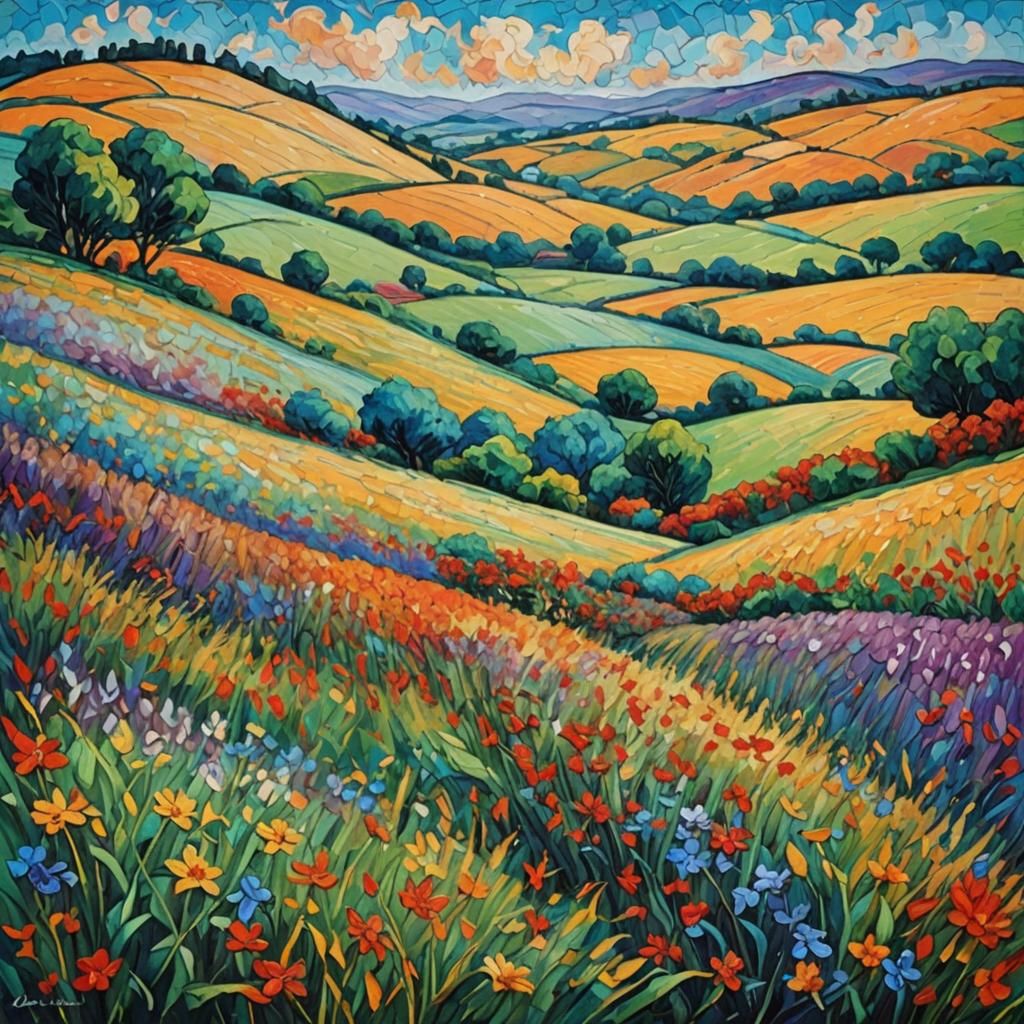 Fields Ablaze: An Expressionist Oil Painting