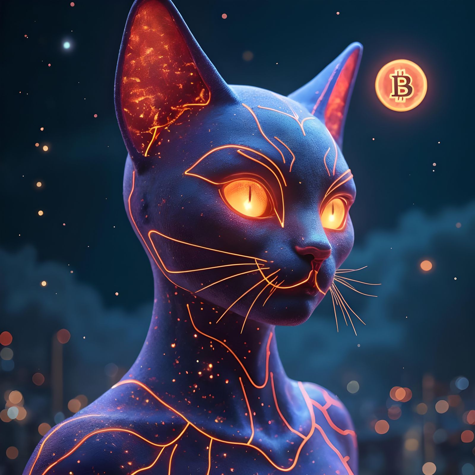 Catwoman with Bitcoin Logo: Astral Illustration by Amaringo