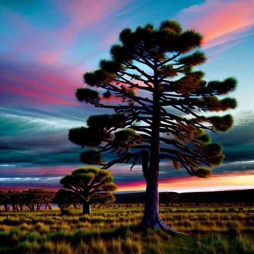 Lone Pine Tree at Sunrise with Autumn Colors