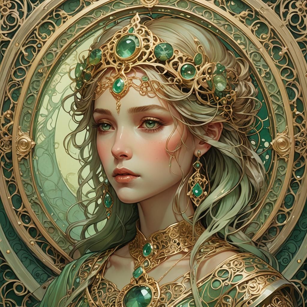 Cursed Princess Amulet in Alphonse Mucha Style