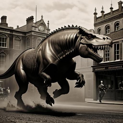 Rare photo of a Tyrannosaurus horse chimera in Victorian era