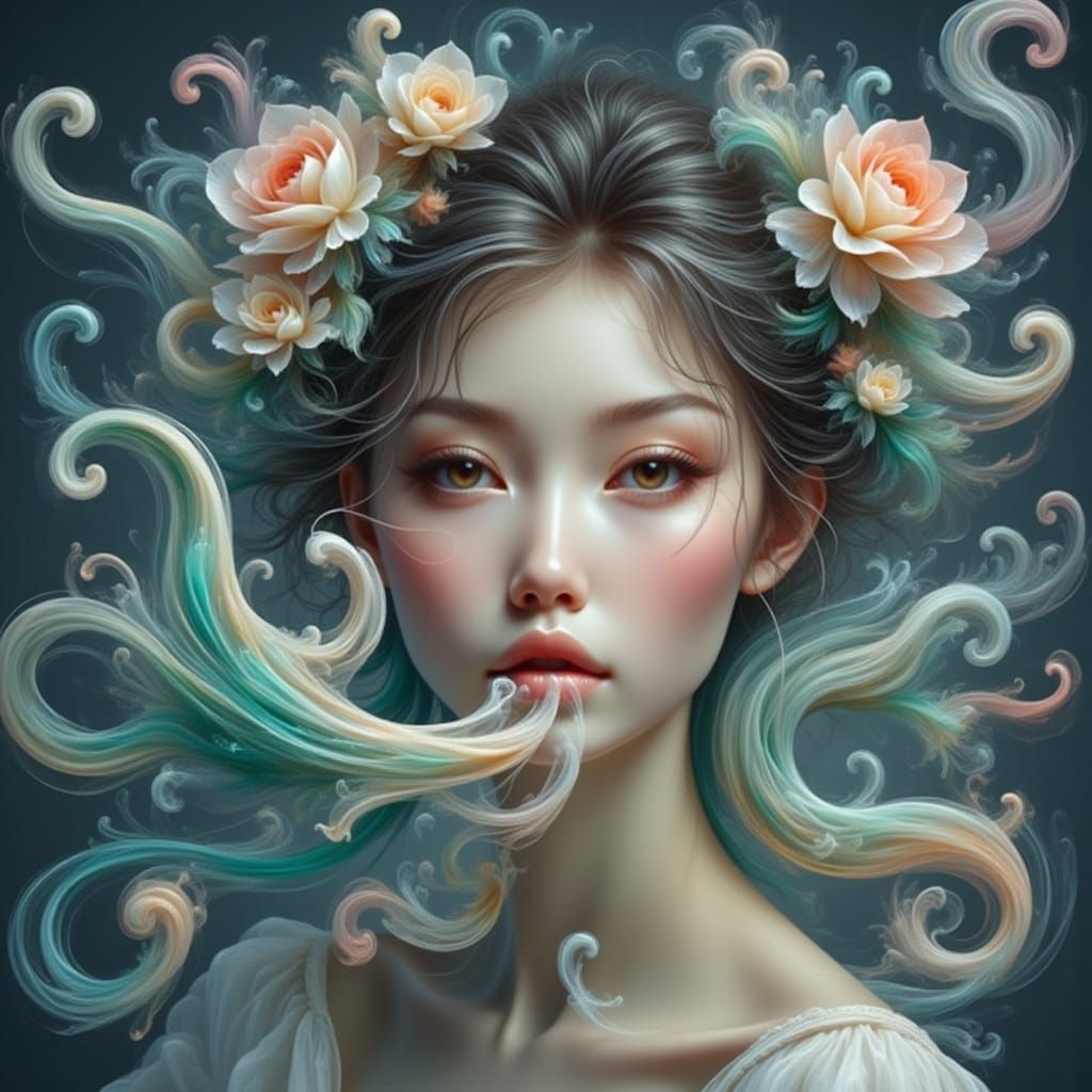 Ethereal Woman with Tentacles in Surreal Style