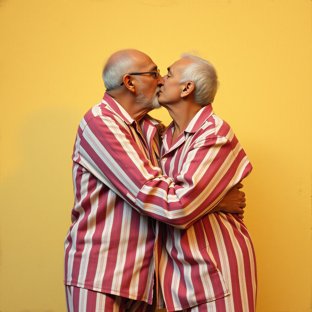 "Wonderful Gay Kiss (Two older men from Portugal)" in pajama...