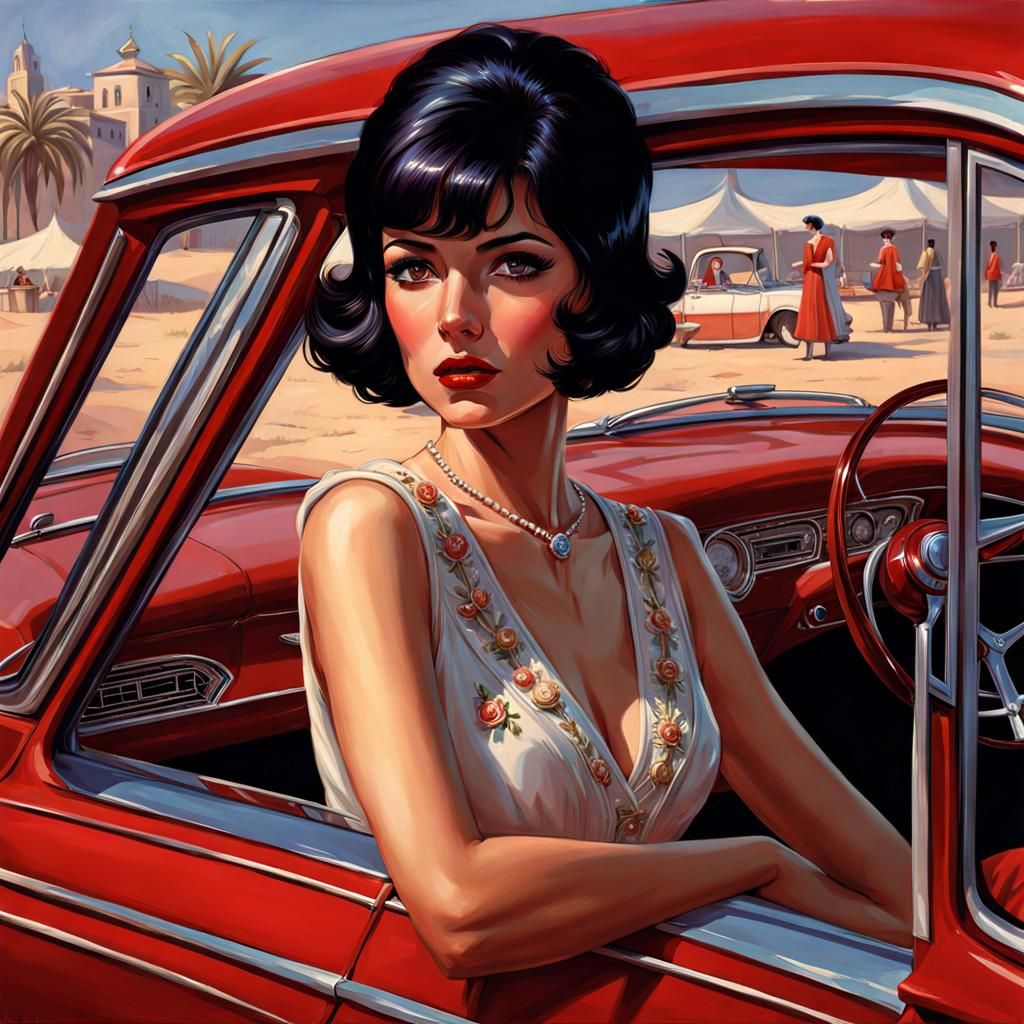 Elegant 1960s Woman in Red Evening Dress