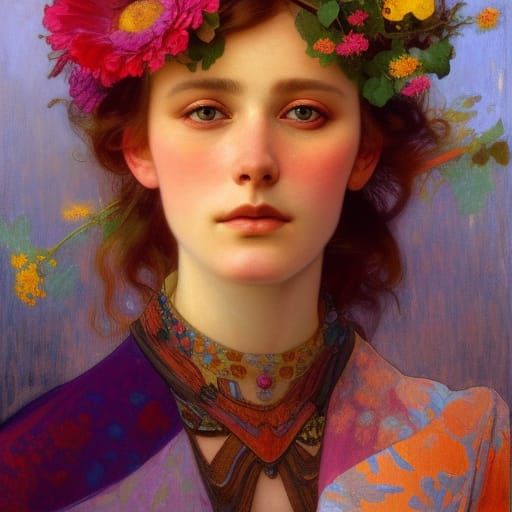 Woman in Colorful Dress: Hyperdetailed Digital Portrait