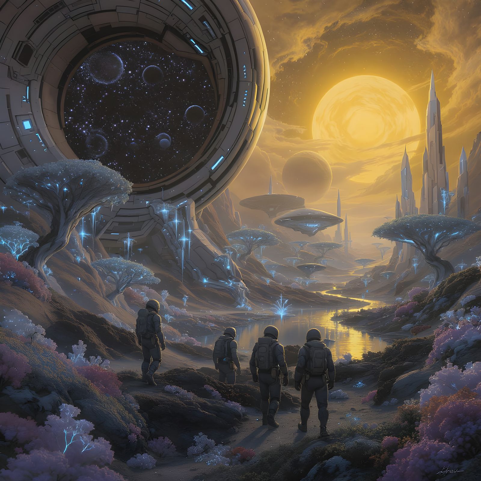 Bioluminescent Alien Planet at Binary Sunset