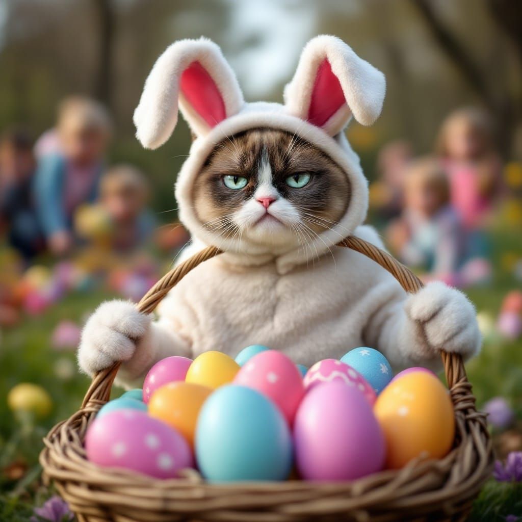 Sassy Feline Easter Bunny, Outdoors, Egg Hunt