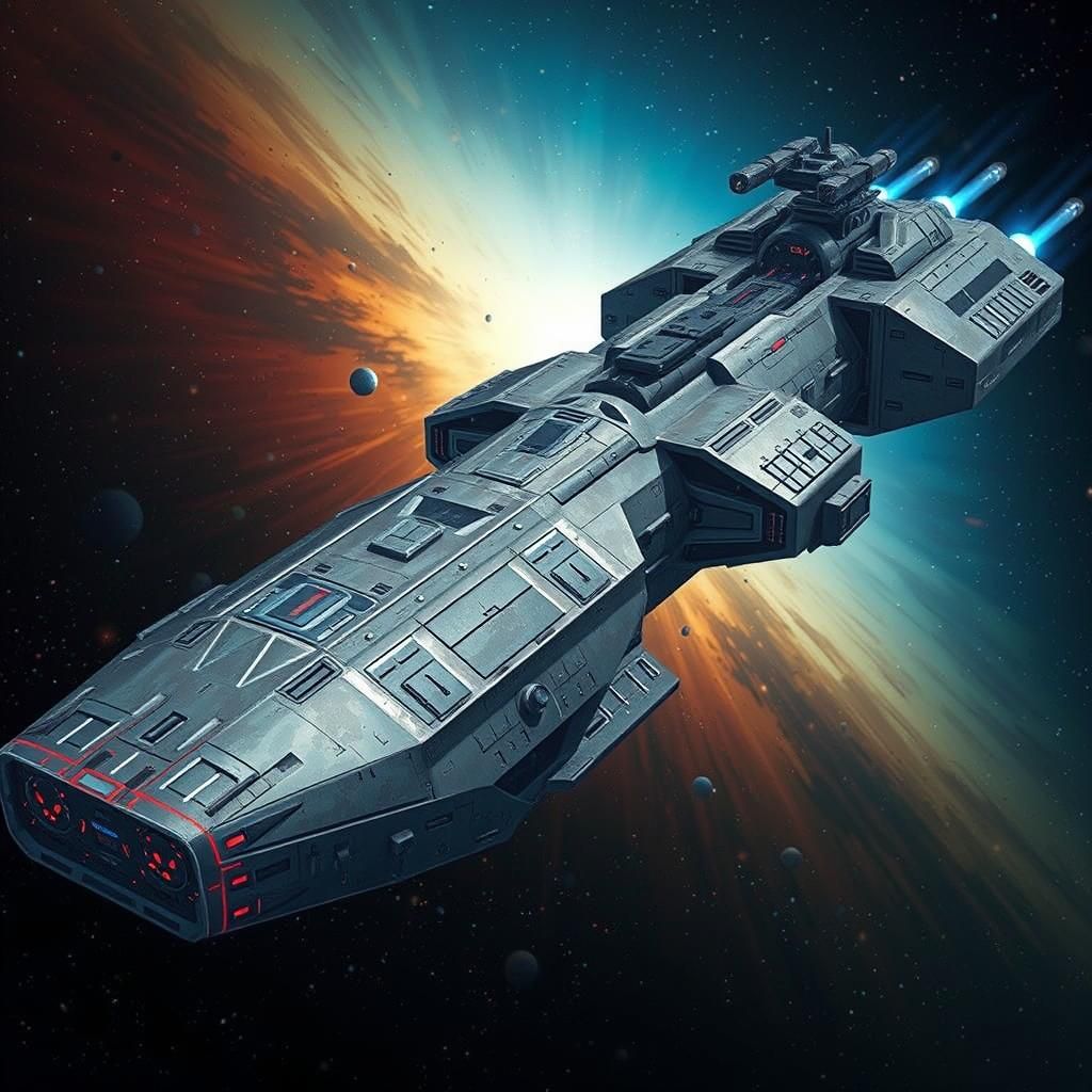 Industrial Space Warship with Laser-Etched Paneling