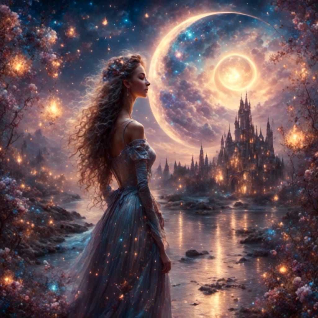 Fantasy Scene Under the Moon and Stars
