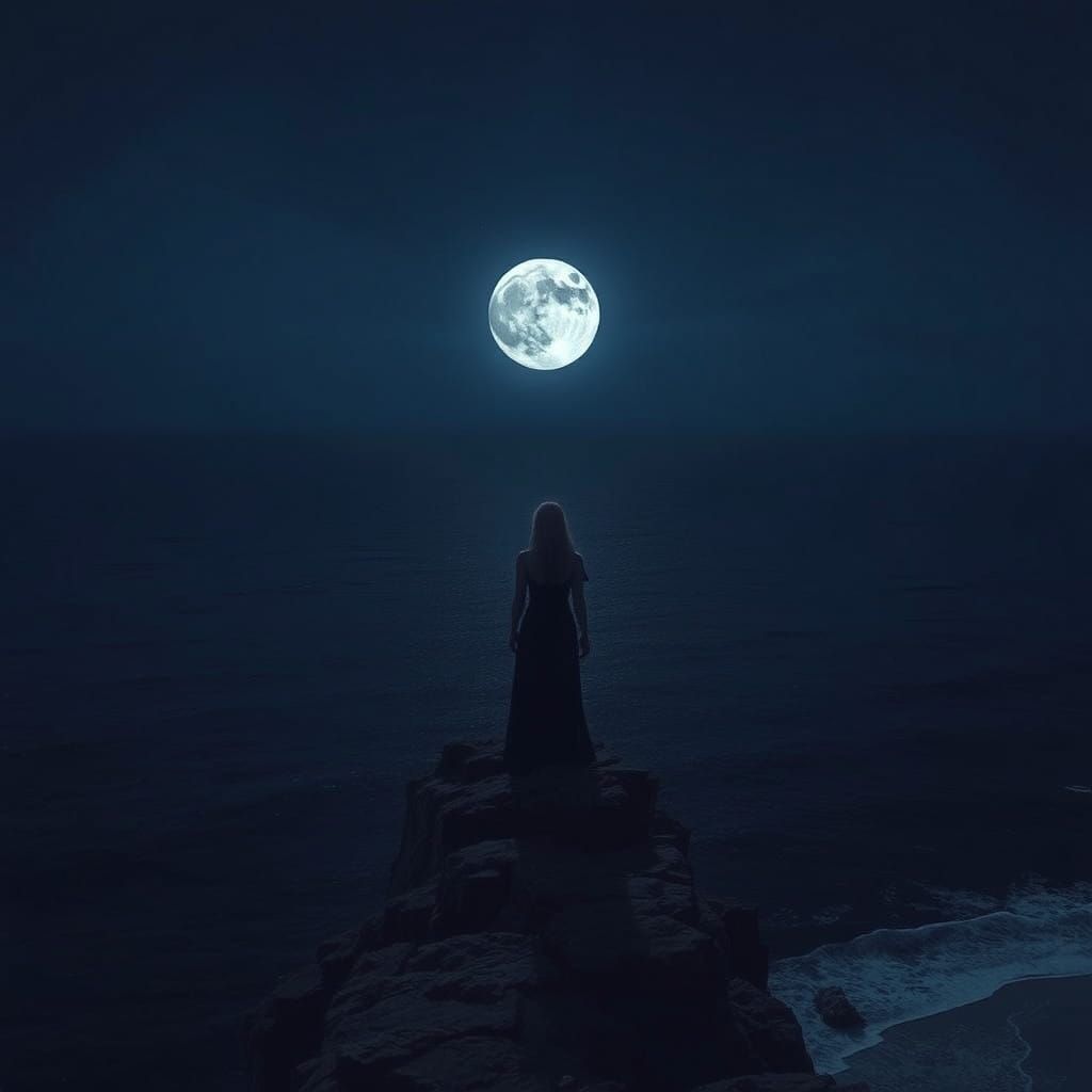 Ethereal Moonlit Ocean Scene in Atmospheric Style